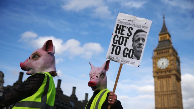 Protesters calling for British PM David Cameron's resignation after revelations about his tax affairs emerged in the Panama papers.