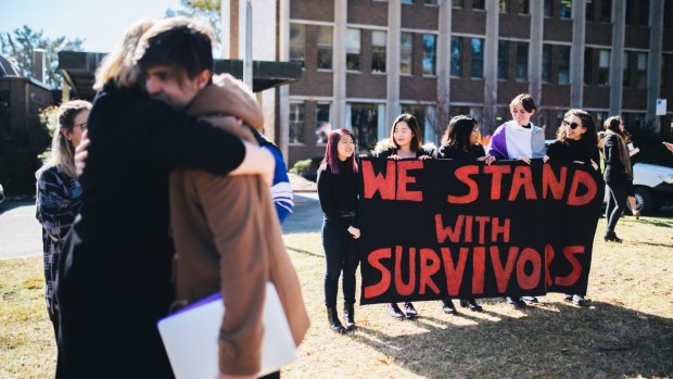 A protest was held at the ANU last month in response to a report into sexual harassment and assault at universities.