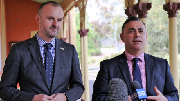NSW deputy premier John Barilaro, right, is confident his government will be able to help the Canberra Raiders build their centre of excellence.