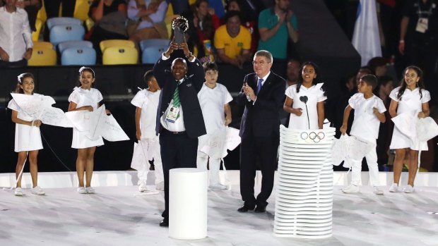 Kip Keino, pictured here with President Thomas Bach at the Opening Ceremony, said the Olympic committee could not tolerate such behaviour. 