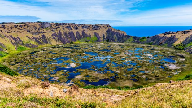 Rano Kau volcano, Easter island, Chile.