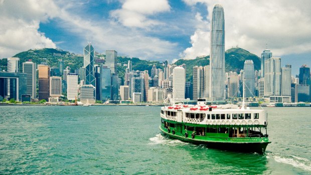 Star ferry over Victoria Harbor in Hong Kong.