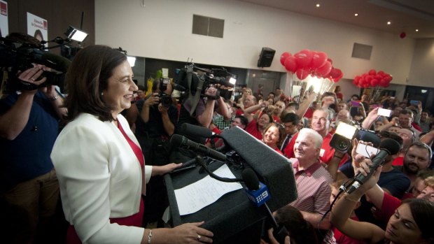 Labor leader Annastacia Palaszczuk is greeted by a jubilant crowd.
