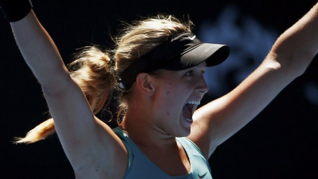 Eugenie Bouchard defeats Ana Ivanovic at the 2014 Australian Open.