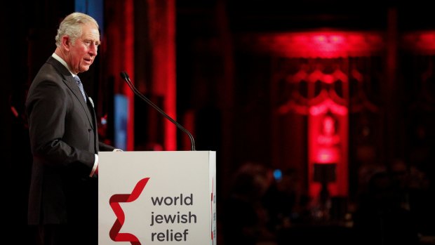 Prince Charles delivering an address to the World Jewish Relief charity.