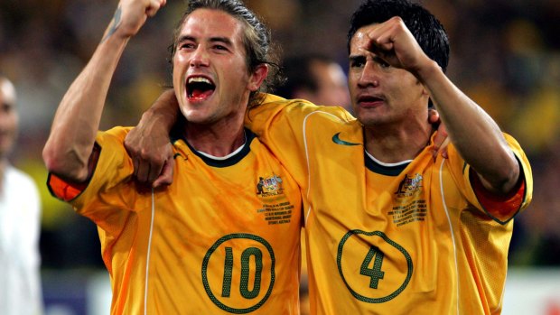 Lifetime of memories: Harry Kewell, left, with Tim Cahill