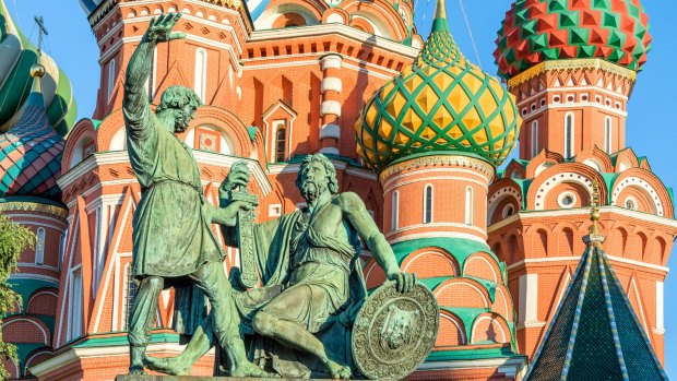 Moscow's Red Square with one of its many monuments and St Basil's Cathedral.