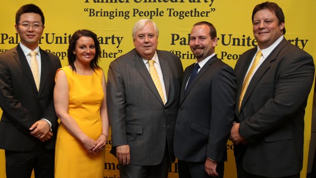 Dio Wang, Jacqui Lambie, Clive Palmer, Ricky Muir and Glenn Lazarus during happier times in October 2013.