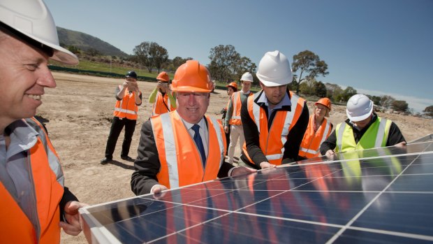 Canberra MPs at the Williamsdale solar farm, which is expected to power more than 3600 homes when completed.