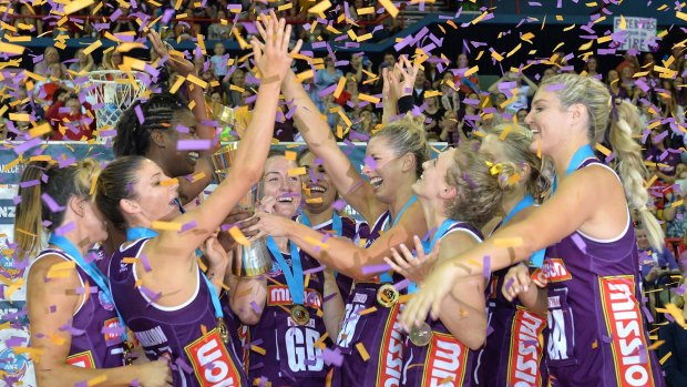 The Firebirds celebrate their victory after the 2015 ANZ Championship Grand Final.