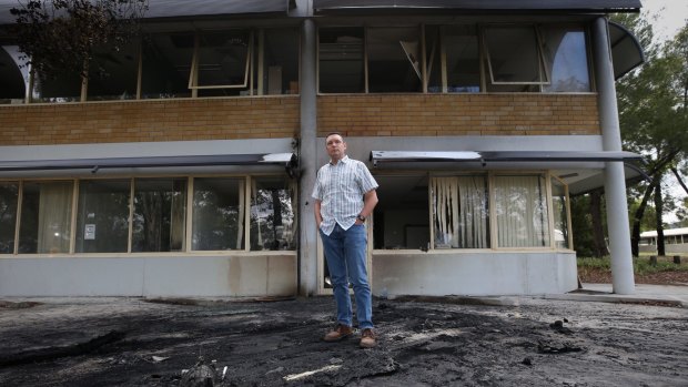 Australian Christian Lobby managing director Lyle Shelton outside the damaged headquarters in December.
