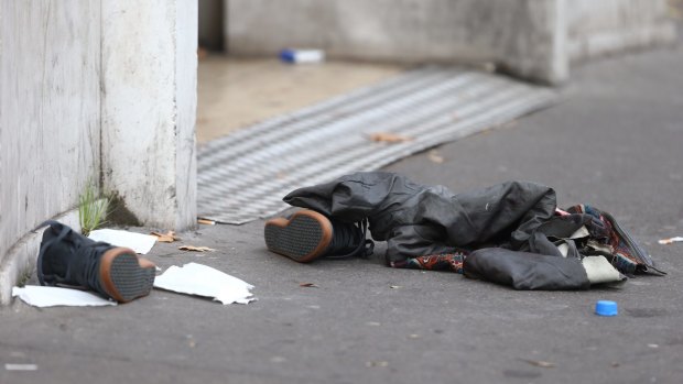 Discarded shoes outside the Bataclan theatre.