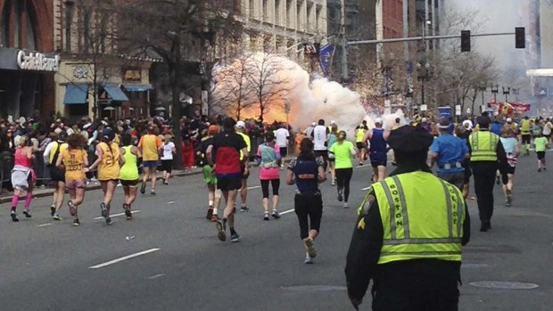 The explosion erupts during the Boston Marathon.
