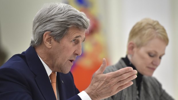US Secretary of State John Kerry speaks to Russian President Vladimir Putin in Moscow on Thursday.