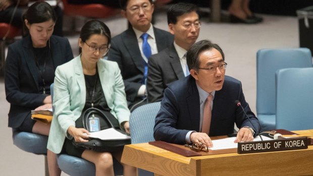South Korean Ambassador to the UN Cho Tae-yul speaks after the Security Council voted on the new North Korean sanctions.