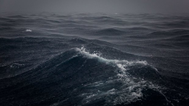 Rough seas as seen from the deck of non-government boat Mission Lifeline.