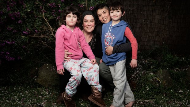 Same-sex couple Anna Viola and Belle Austriaco with their children Lily, 5, and Benji, 6, at home in Northcote.
