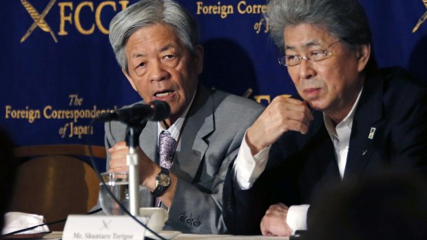 The most serious problem is self-restraint, journalists Soichiro Tahara, left, and Shuntaro Torigoe said on Thursday. 