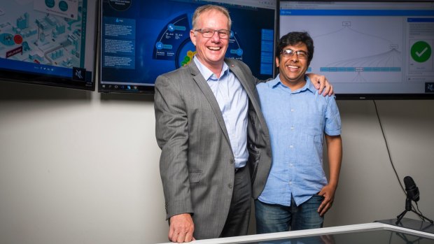 Gravity Consulting Managing Partner Stephen Hayes, and founder and CEO Kailash Krishnamurthi in the Gravity innovation lab in Deakin.