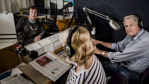Print handicapped radio station, Radio 1RPH, was to lose a quarter of its funding in the transition to the NDIS. 
From left, Lorraine Litster, Sandra Purser and Bryan Daniell.