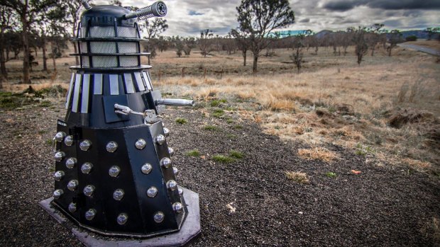 A letterbox disguised as a Dalek near Armidale.