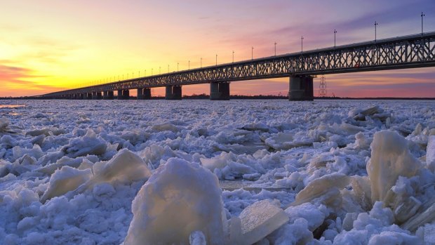 Amur Bridge over the Amur River in far eastern Russia.