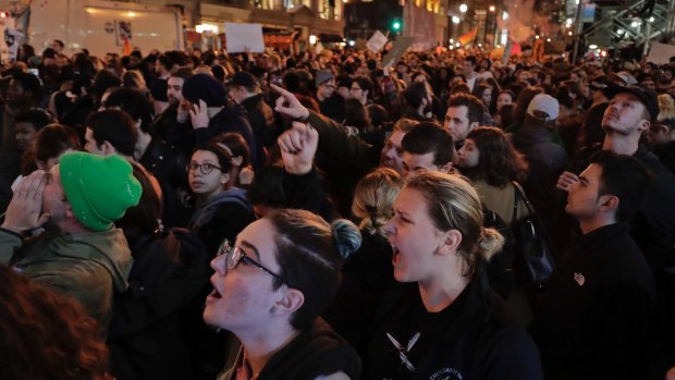 Anti-Trump protesters outside Trump Towers in Manhattan on Wednesday. 