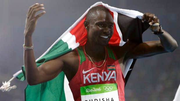 Kenya's David Rudisha celebrates winning the 800m final.