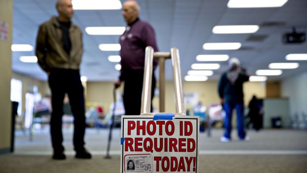 The entrance of a polling location in Wisconsin.