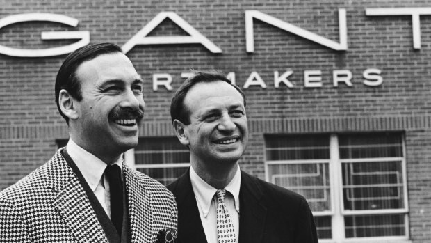 Elliot Gant, left, and his brother, Martin, outside the Gant shirt factory in the 1960s.