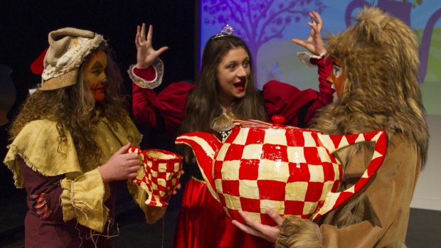 The Scarecrow (Charlotte Gee), the Queen of Hearts (Shaylah McClymont) and the Lion (Karissa Nicholson) share the spotlight in Dorothy In Wonderland.