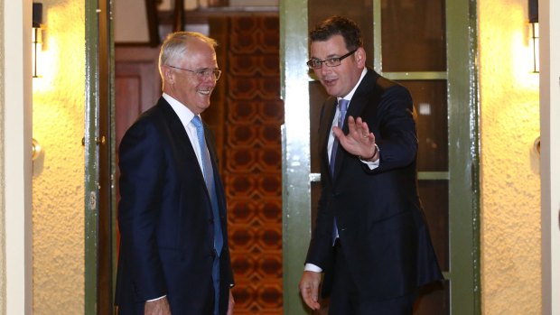 Malcolm Turnbull with Daniel Andrews at The Lodge.