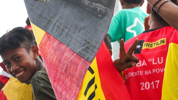 Supporters of Fretilin and Francisco "Lu-Olo" Guterres campaign in Dili during the presidential election in March.