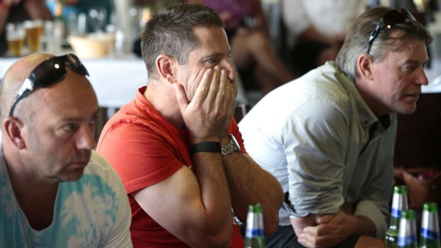 Matt Millar's supporters gathered at the Gold Creek Country Club to watch the last round of the Australian Open. From left, Simon Lovering of Casey, John Kiley of Nicholls and Matt Smith of Nicholls.