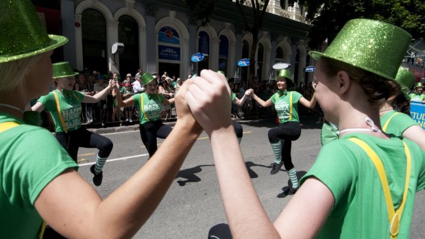 Dancing during the St Patrick's Day Parade in Brisbane. 