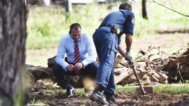 Search: Police examine a Bonny Hills property for clues to the disappearance of William Tyrell.