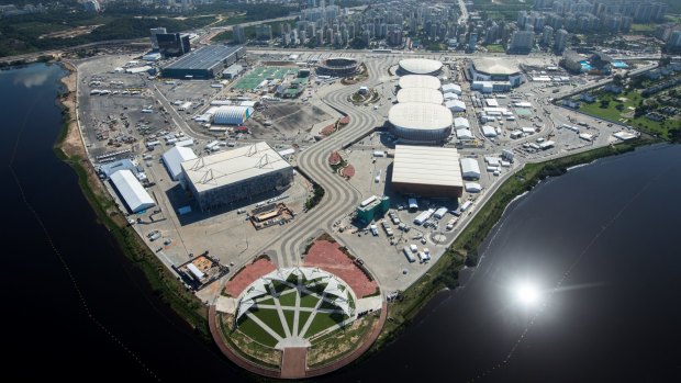 What's left of Vila Autodromo can be seen above the car park and bus terminus on the top left of the Barra Olympic Park.