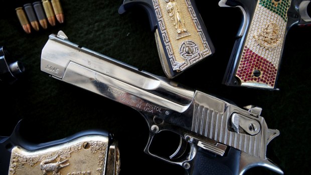 Guns seized from drug cartels by the military in Mexico's Sinaloa state, December 2009.