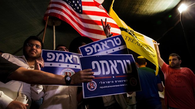 Israeli supporters of Donald Trump hold a rally in Jerusalem in October.