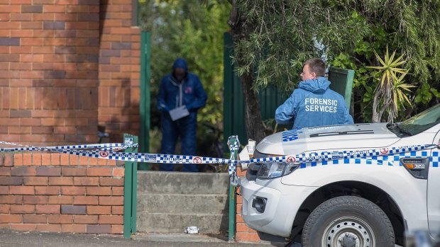 Police and forensics at the scene of the fatal stabbing at a party in Ryde.