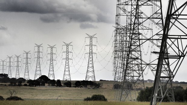 Power lines transmit electricity from the Mortlake gas power station.