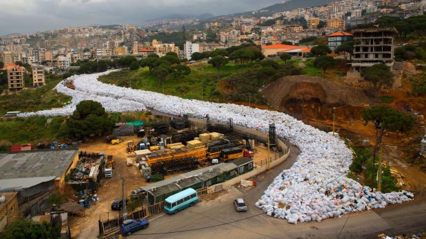 Garbage bags line a street in Jdeideh, east Beirut.

