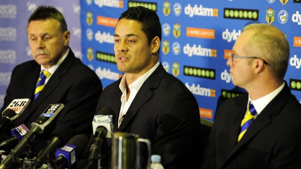 Gamble: Jarryd Hayne at the press conference on Wednesday where he announced he will attempt to earn an NFL contract.