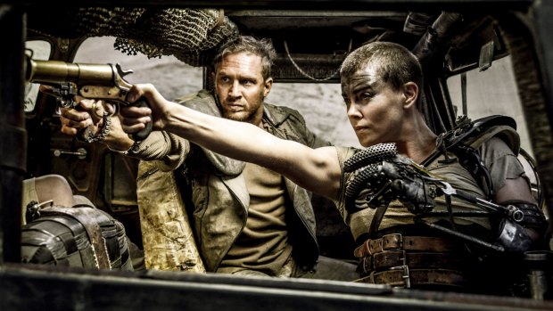 Tom Hardy and Charlize Theron in Mad Max Fury Road.