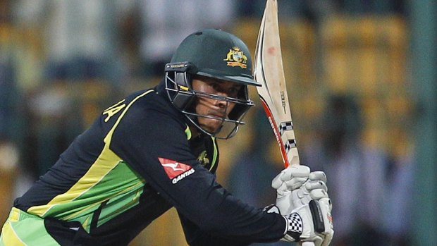 Australia's Usman Khawaja takes a shot during Monday's match against Bangladesh.