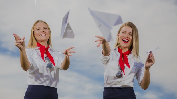 Jordie Wilson (left), and Georgia Ring get in some practice before the Red Bull Paper Wings competition, being held at the Australian Defence Force Academy on Monday. 