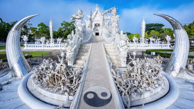 The temple combines elements of Buddhism with pop culture, like a mix between fairytale and nightmare.