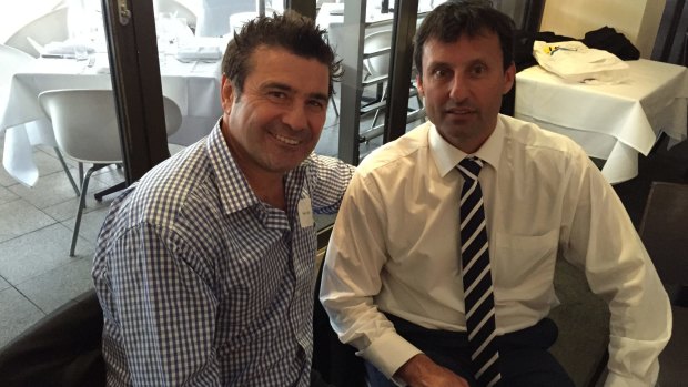 Getting on famously: Ben Elias and Laurie Daley at the lunch on Thursday.