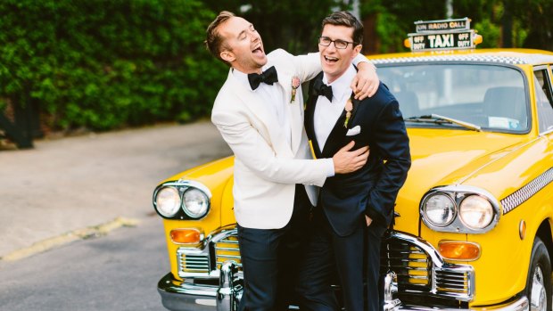 Joe Murphy, left, and Nick Smith married in New York in July, but their Australian grandmothers couldn't make the journey.