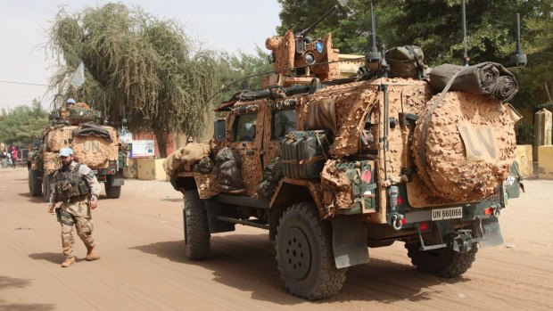 United Nations soldiers patrol in Timbuktu, Mali last month. 